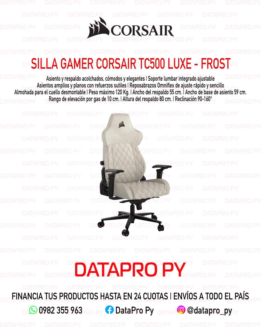Silla Gamer Corsair TC500 Luxe - Frost